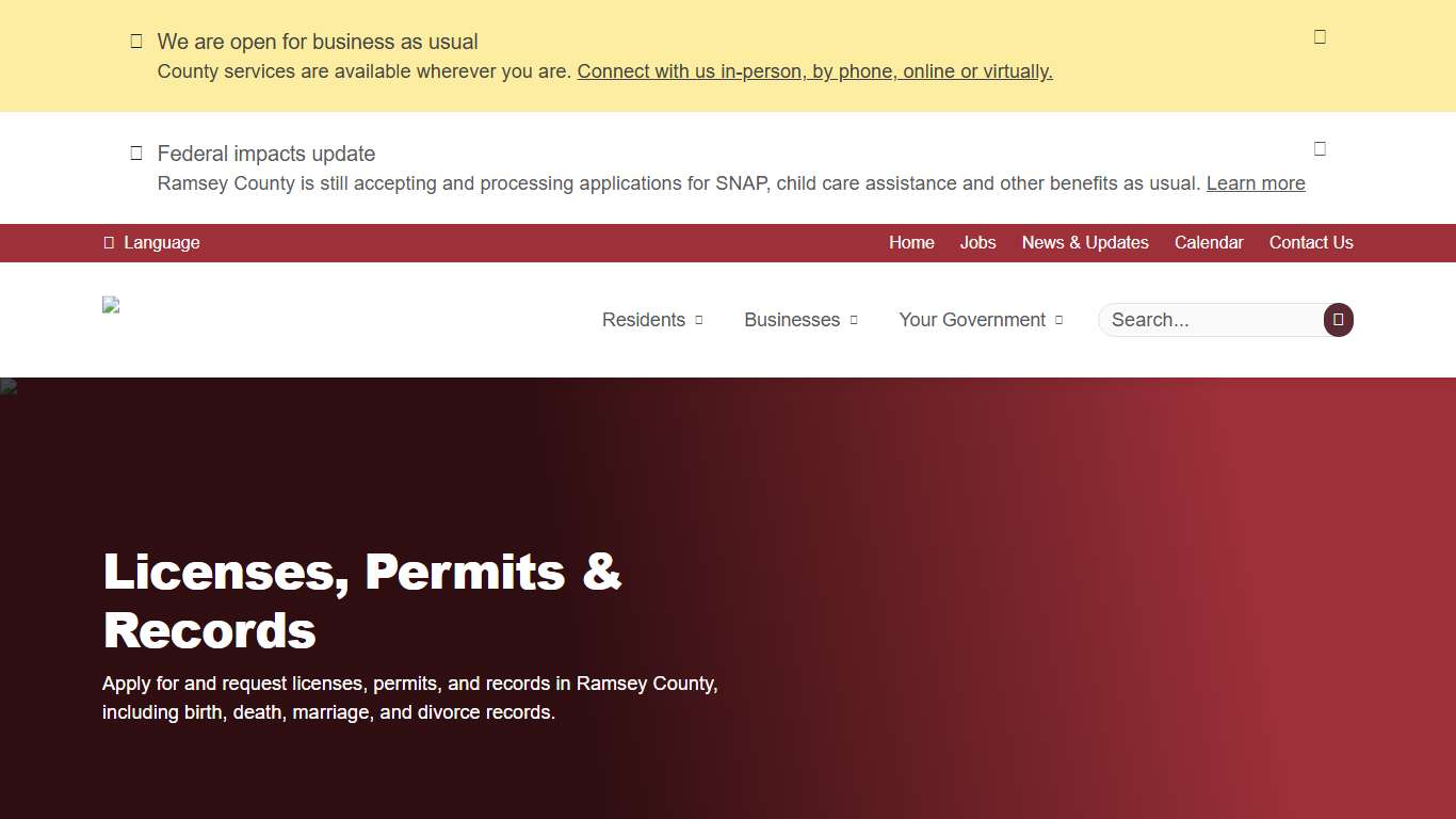 Licenses, Permits & Records Ramsey County, Minnesota