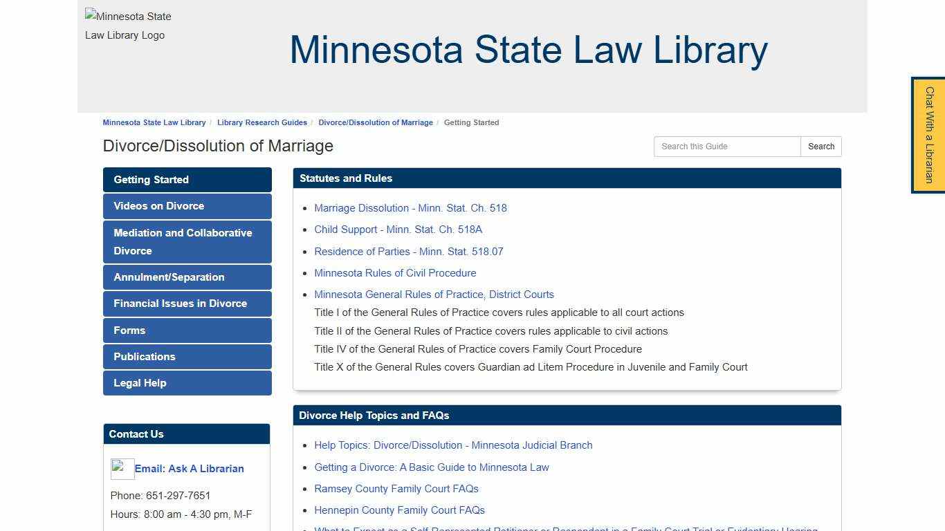 Getting Started - Divorce/Dissolution of Marriage - Library Research Guides at Minnesota State Law Library